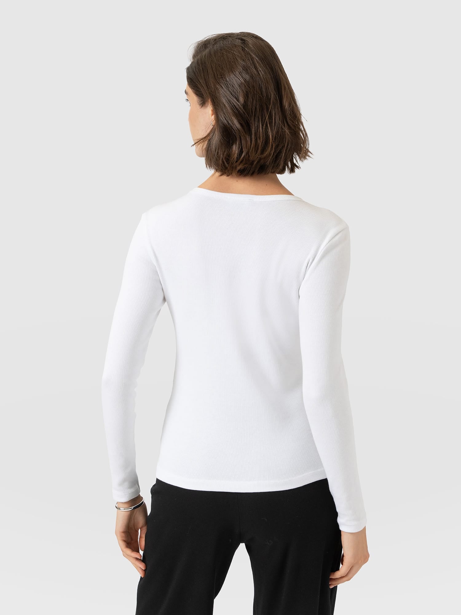 Ribbed Long Sleeve Tee - White - Women's T-shirts | Saint and Sofia® UK