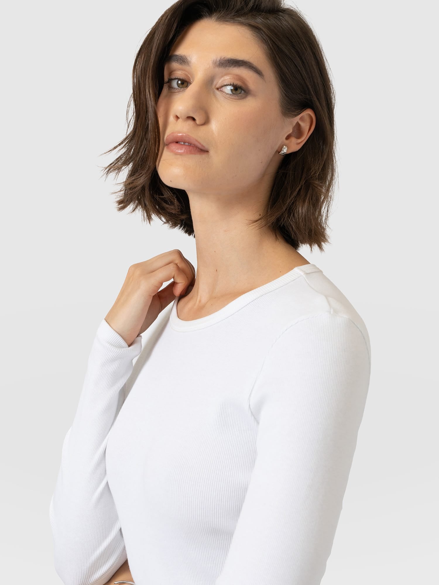 Ribbed Long Sleeve Tee - White - Women's T-shirts | Saint and Sofia® UK