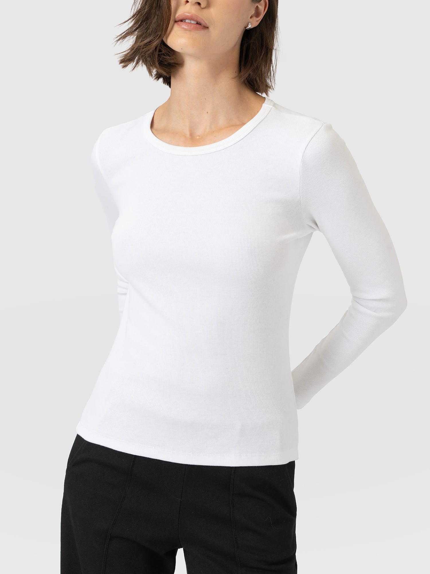 Ribbed Long Sleeve Tee - White - Women's T-shirts | Saint and Sofia® UK