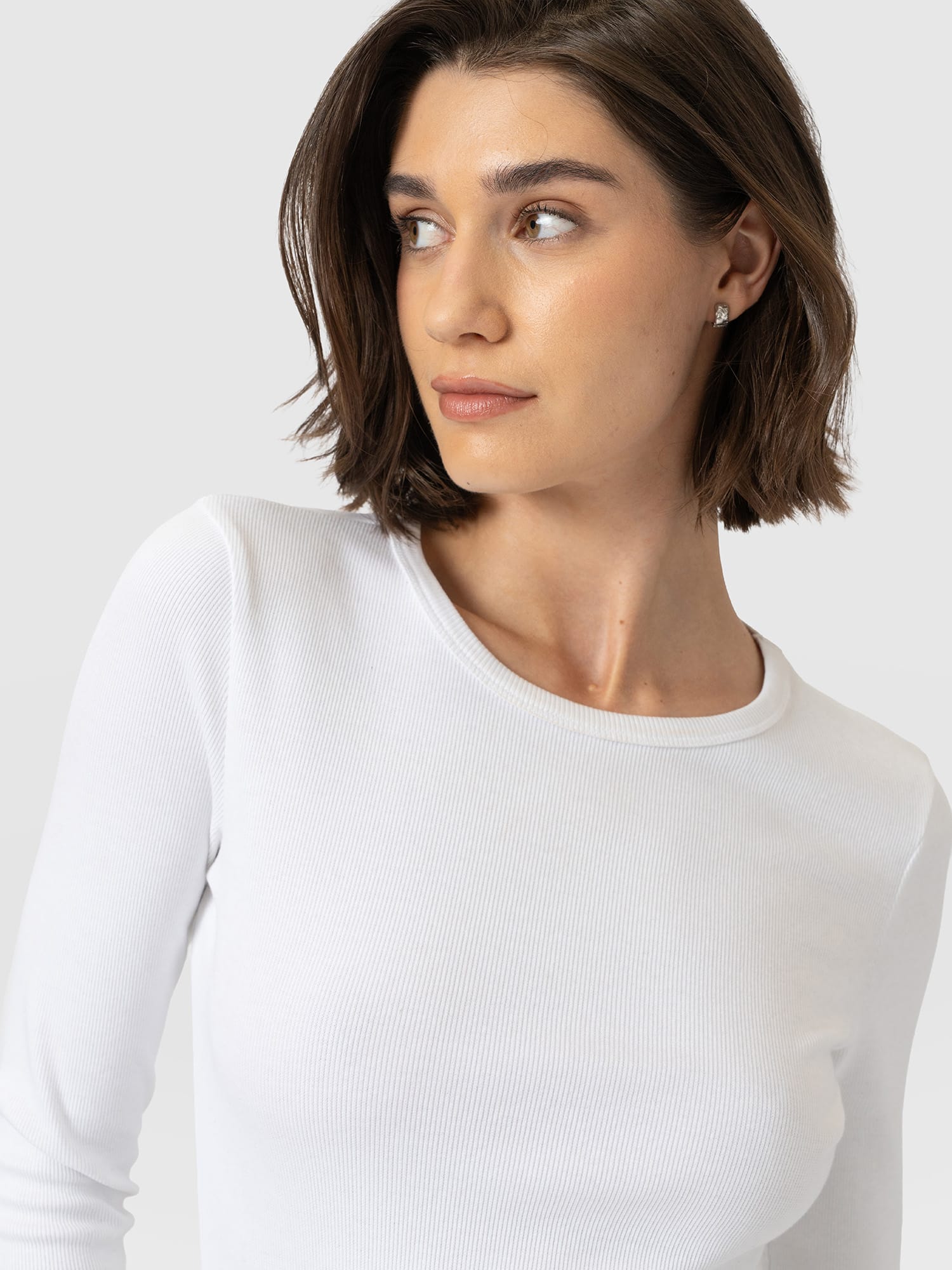 Ribbed Long Sleeve Tee - White - Women's T-shirts | Saint and Sofia® UK
