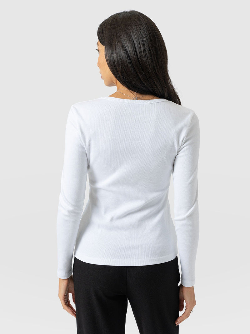 Ribbed Long Sleeve Tee - White - Women's T-shirts | Saint and Sofia® UK