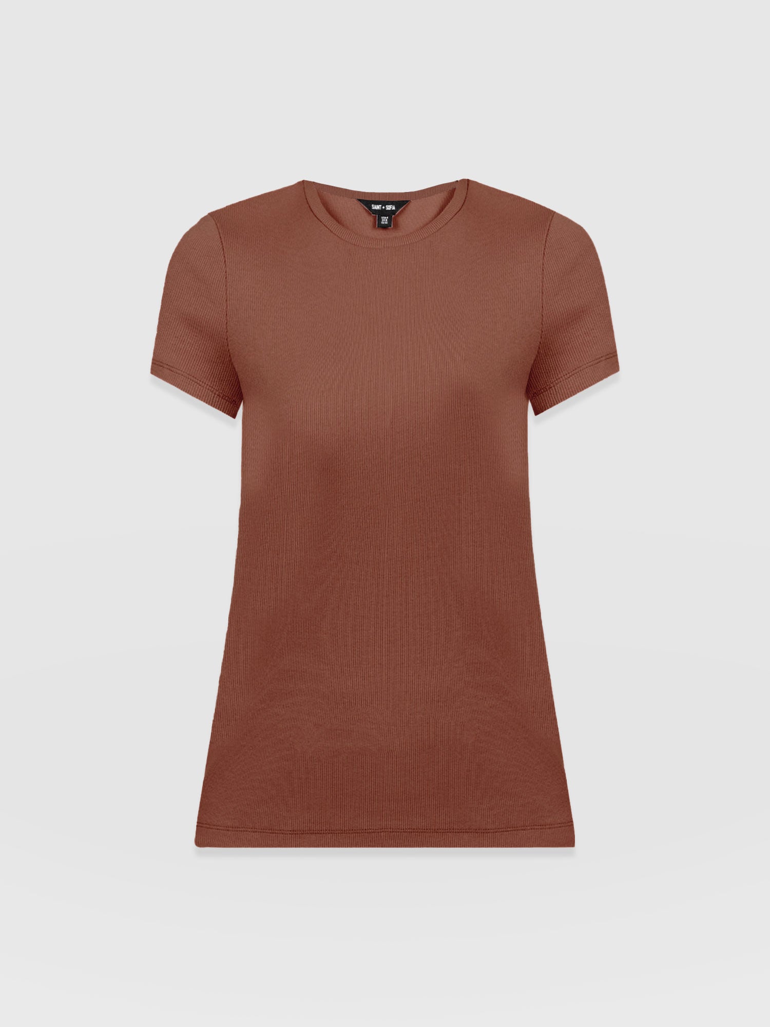 Ribbed Short Sleeve Tee - Russet Brown - Women's T-shirts | Saint + Sofia? UK