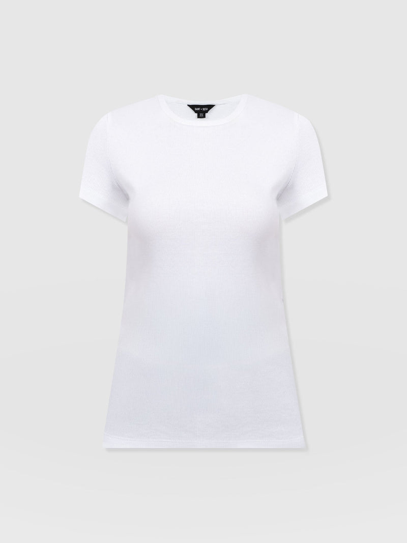 Ribbed Short Sleeve Tee - White - Women's T-shirts | Saint + Sofia? UK
