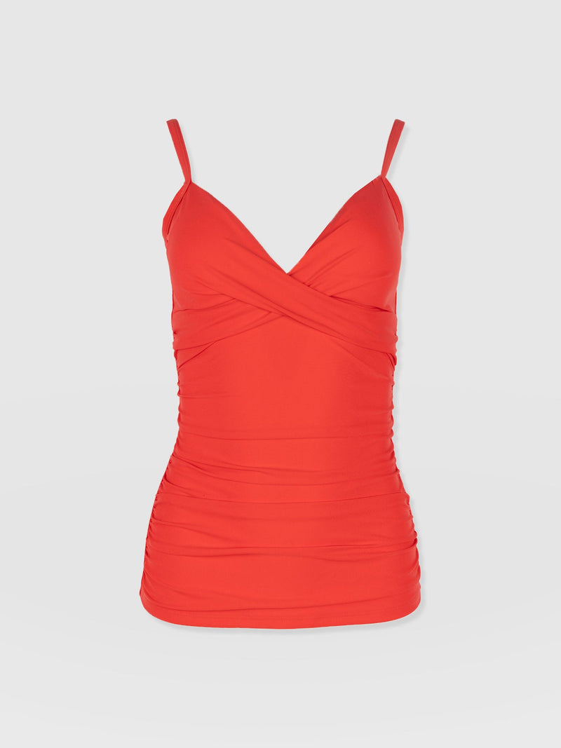 Riley Cross Front Tankini Top - Red - Women's Swimwear | Saint + Sofia® UK