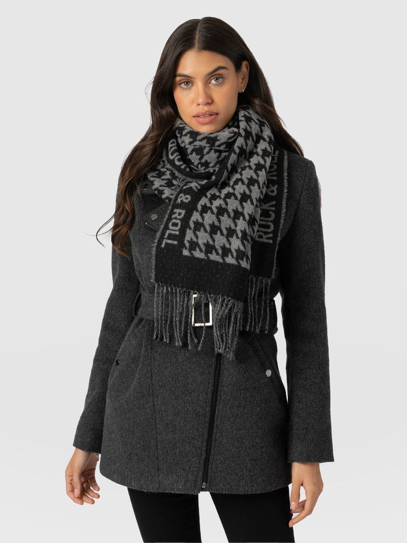 Rock Houndstooth Scarf Black/Grey - Women's Scarves | Saint + Sofia® UK