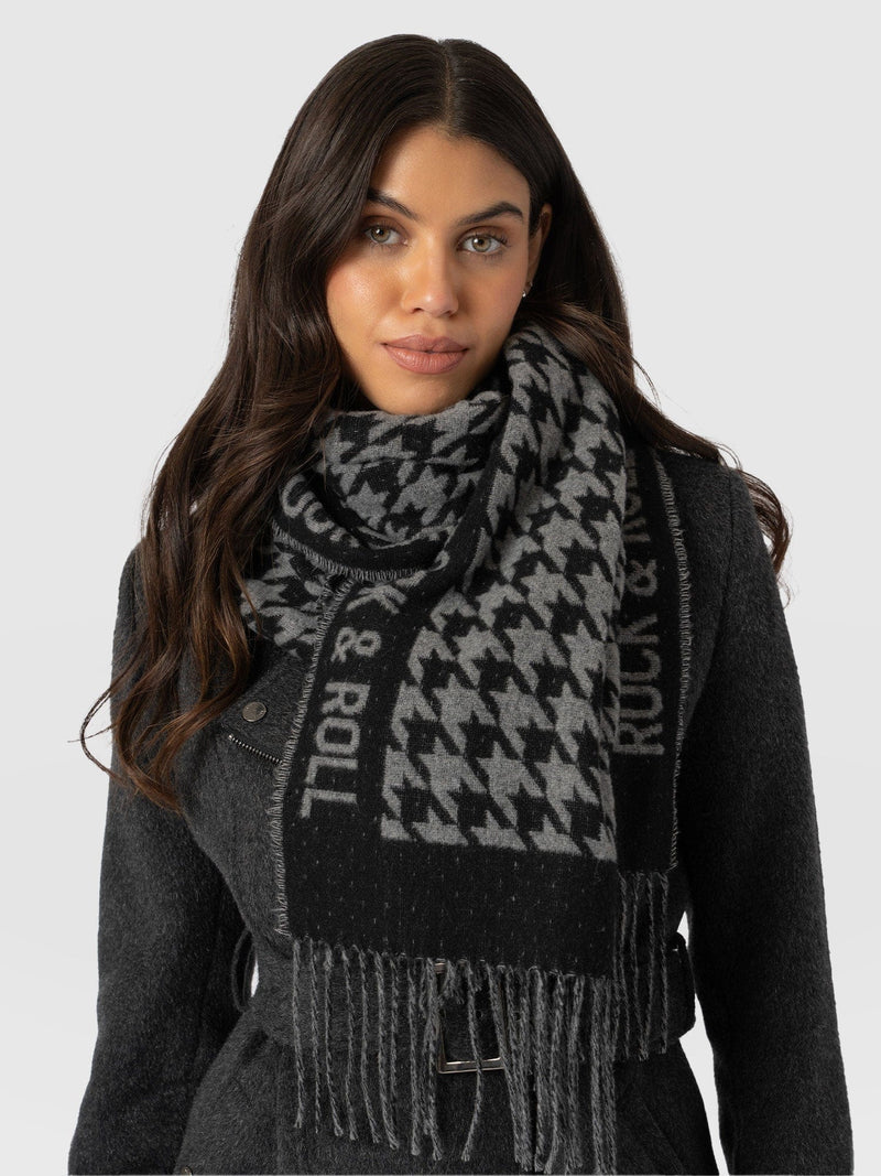 Rock Houndstooth Scarf Black/Grey - Women's Scarves | Saint + Sofia® UK