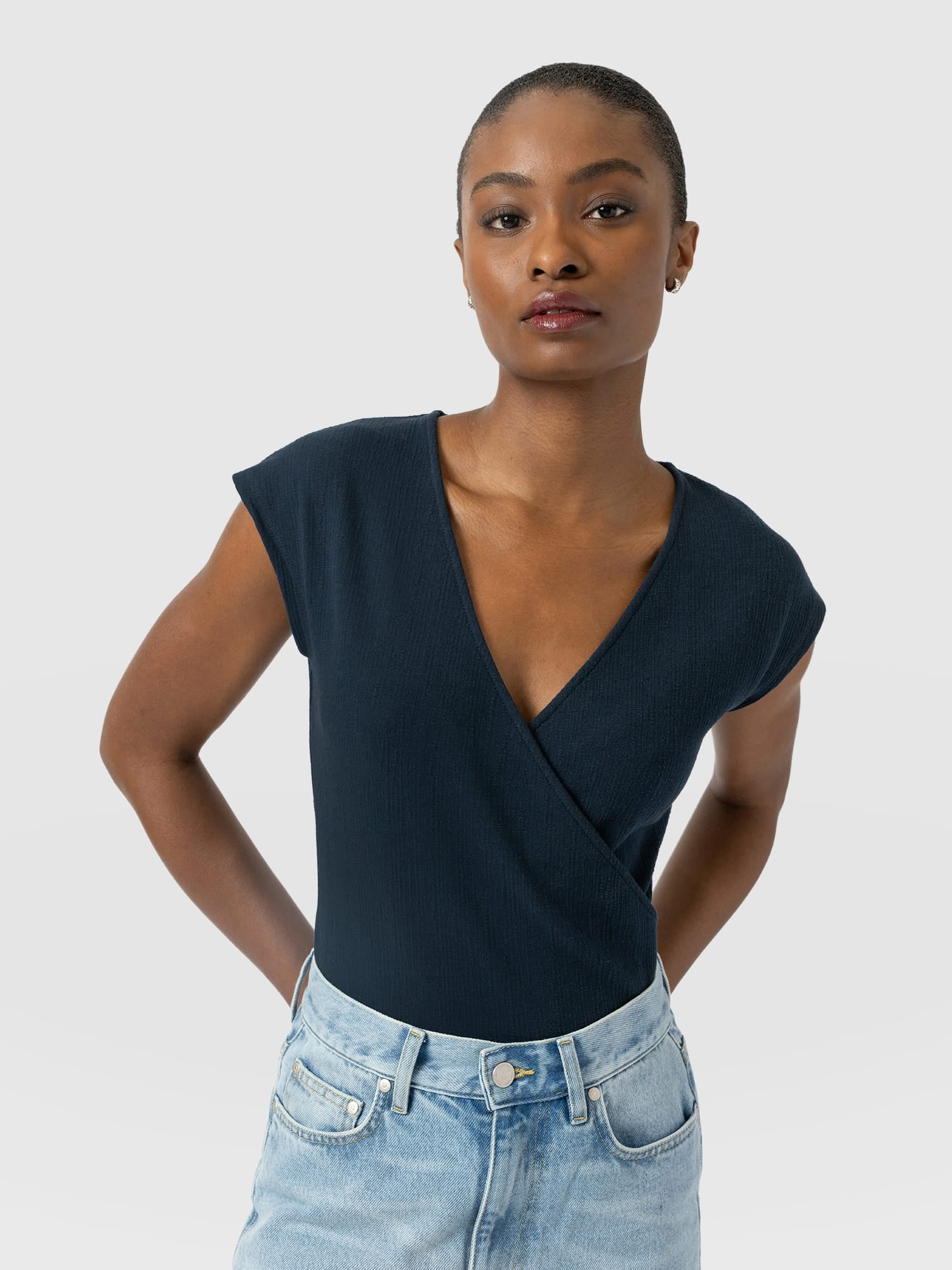 Rosa Wrap Top - Navy Textured