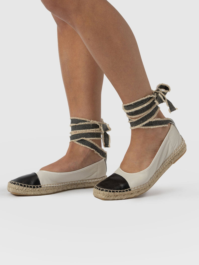 Rowe Espadrille Tie Pumps - Cream/Black - Women's Sandalss | Saint + Sofia® UK