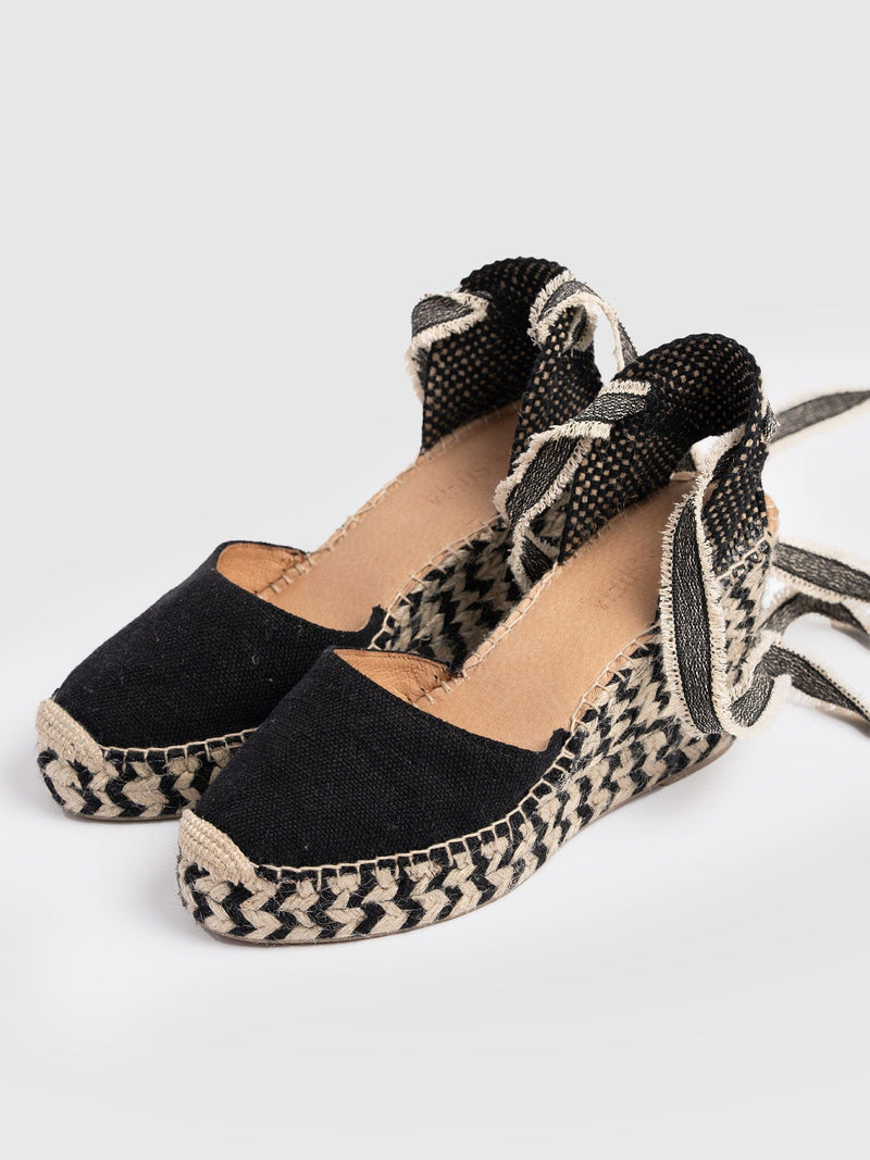 Rowe Espadrille Tie Wedges - Black - Women's Sandalss | Saint + Sofia® UK
