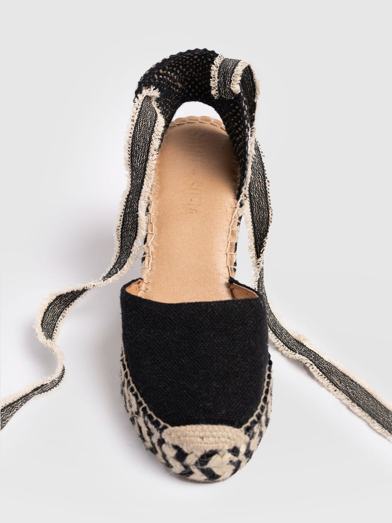 Rowe Espadrille Tie Wedges - Black - Women's Sandalss | Saint + Sofia® UK