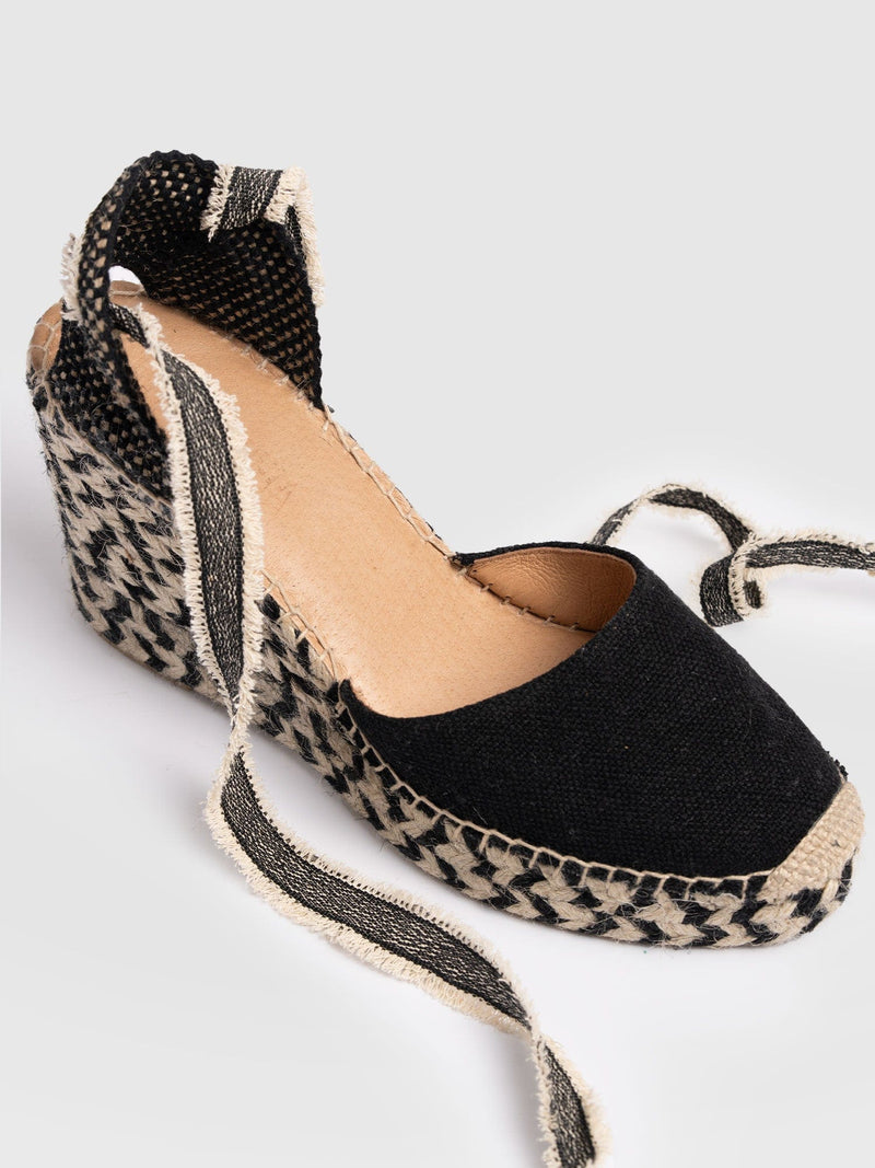 Rowe Espadrille Tie Wedges - Black - Women's Sandalss | Saint + Sofia® UK