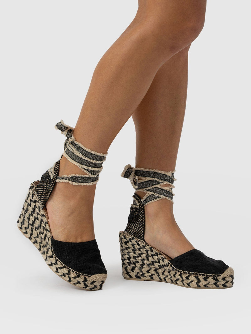 Rowe Espadrille Tie Wedges - Black - Women's Sandalss | Saint + Sofia® UK