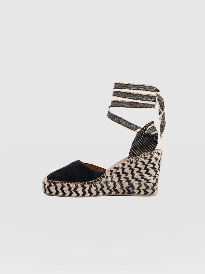 Rowe Espadrille Tie Wedges - Black