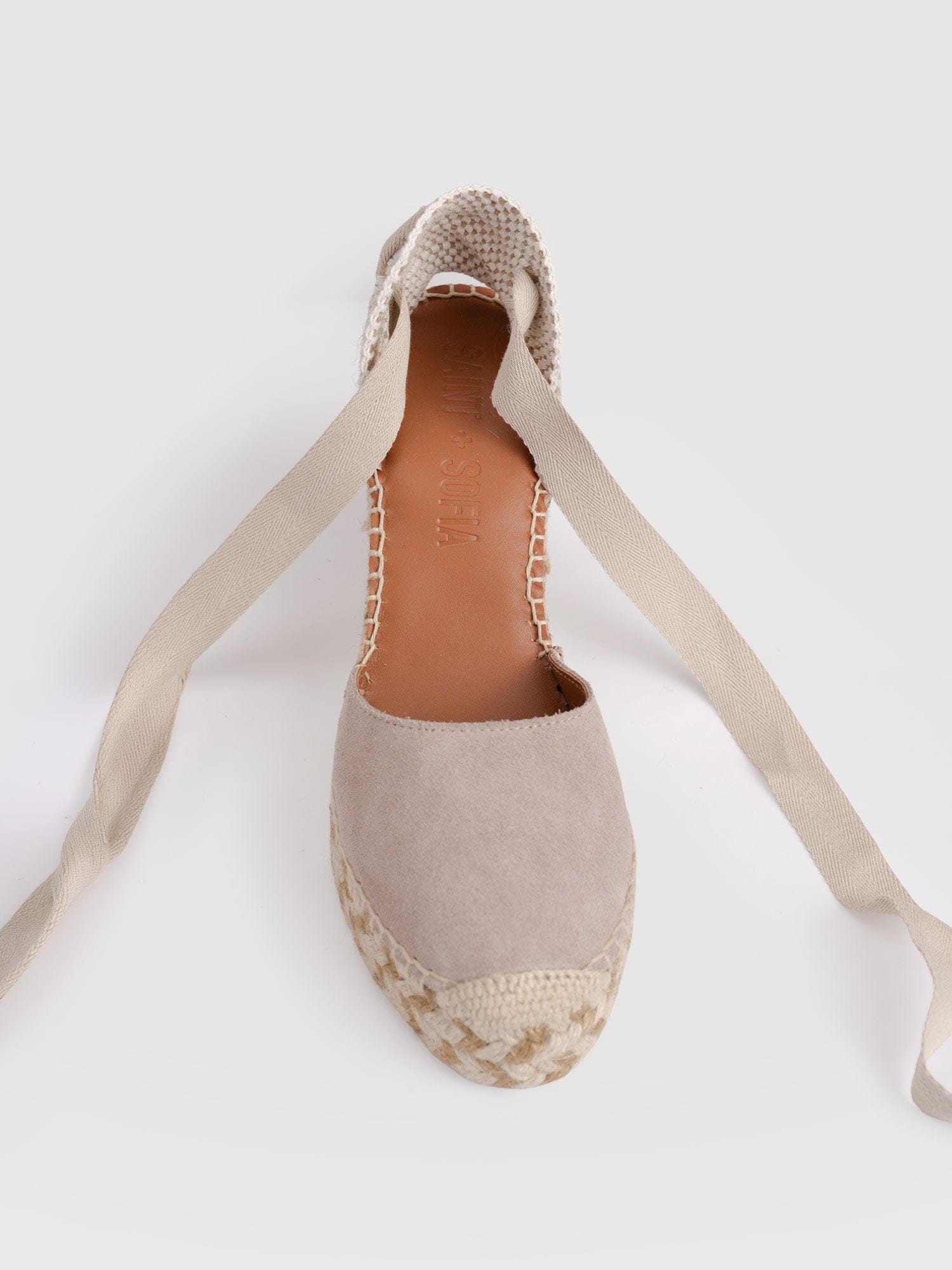 Rowe Espadrille Tie Wedges - Sand Suede - Women's Shoes | Saint and Sofia® UK