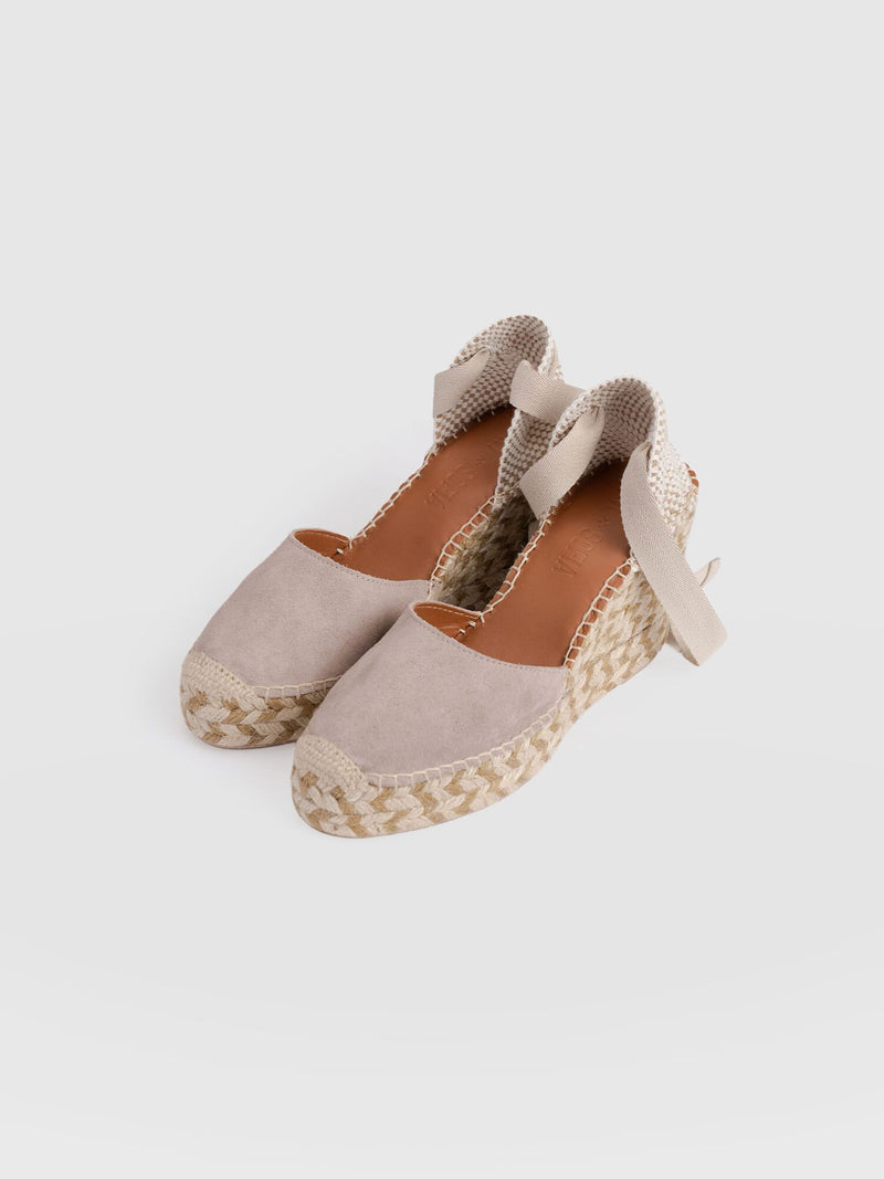 Rowe Espadrille Tie Wedges - Sand Suede