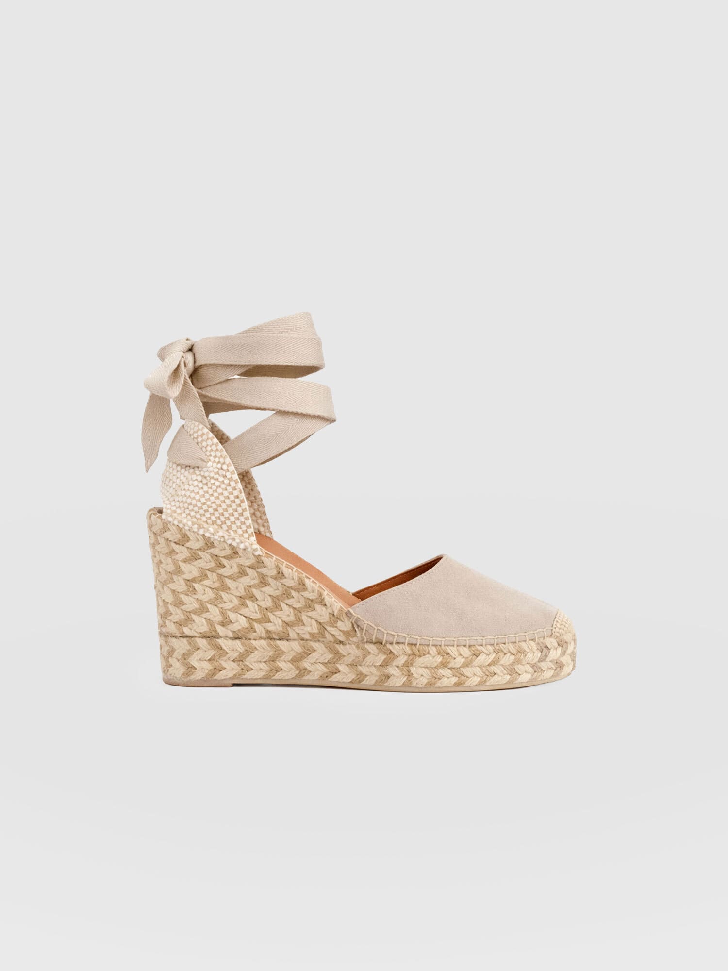 Rowe Espadrille Tie Wedges - Sand Suede - Women's Shoes | Saint and Sofia® UK