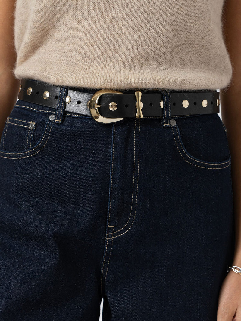 Roxie Studded Belt - Black/Gold