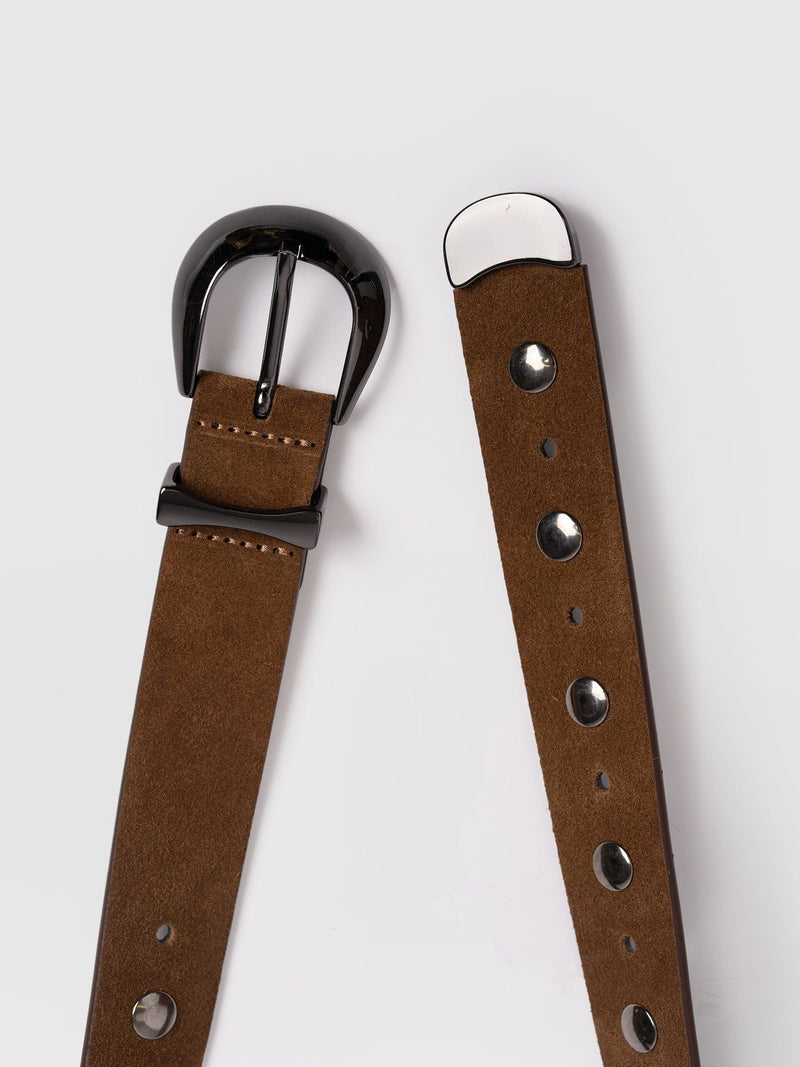 Roxie Studded Belt - Camel - Women's Accessories | Saint + Sofia® UK