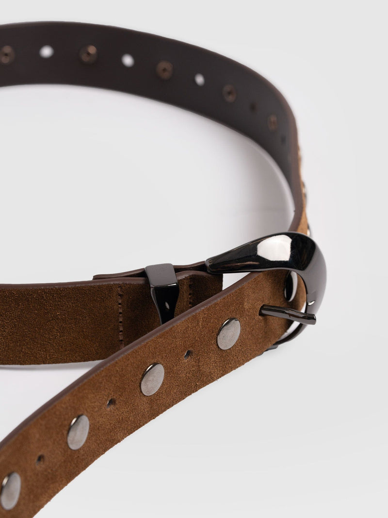 Roxie Studded Belt - Camel - Women's Accessories | Saint + Sofia® UK