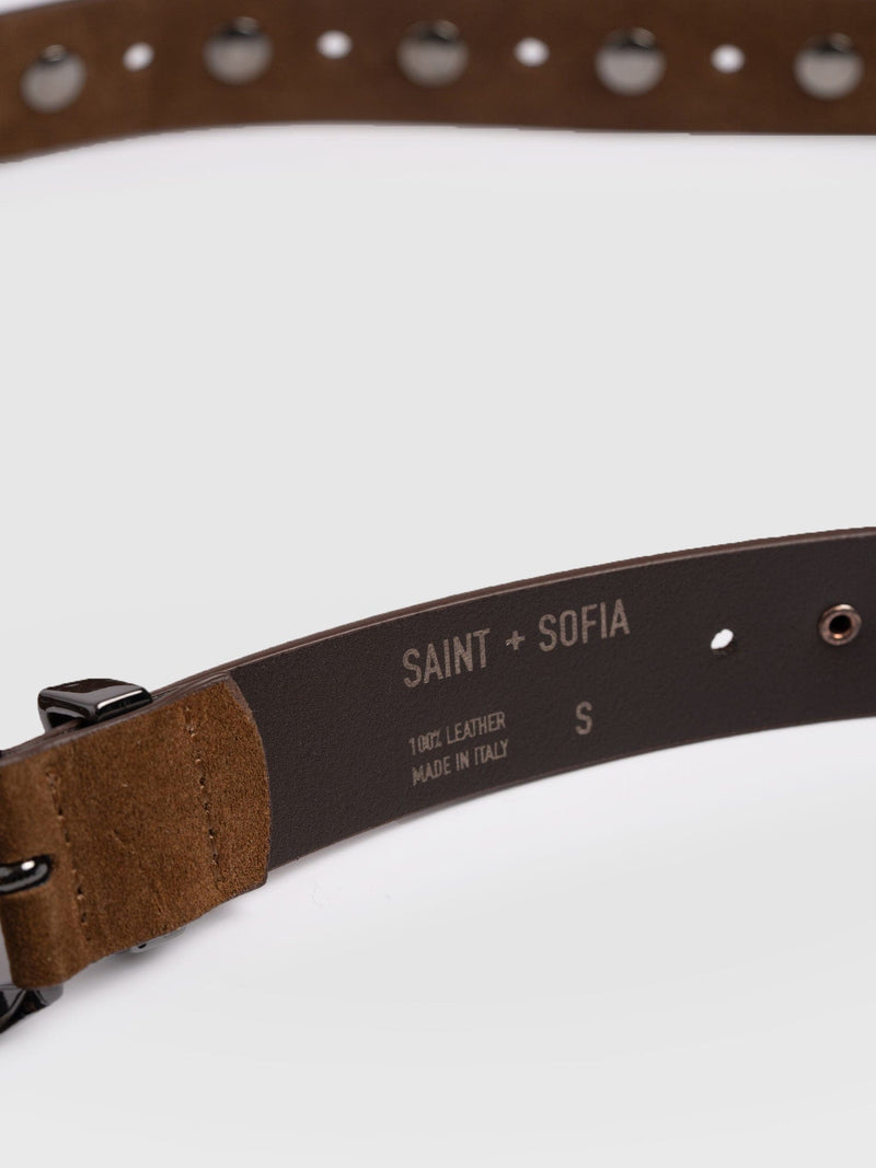 Roxie Studded Belt - Camel - Women's Accessories | Saint + Sofia® UK