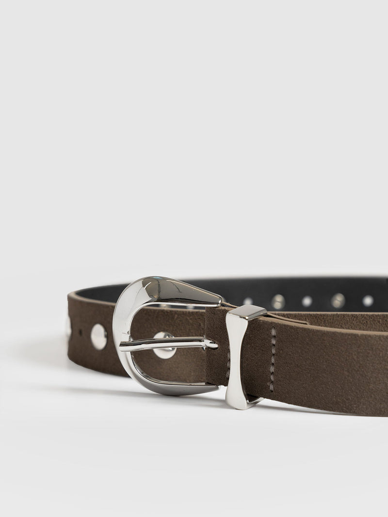 Roxie Studded Belt Taupe - Leather Belts | Saint + Sofia® UK
