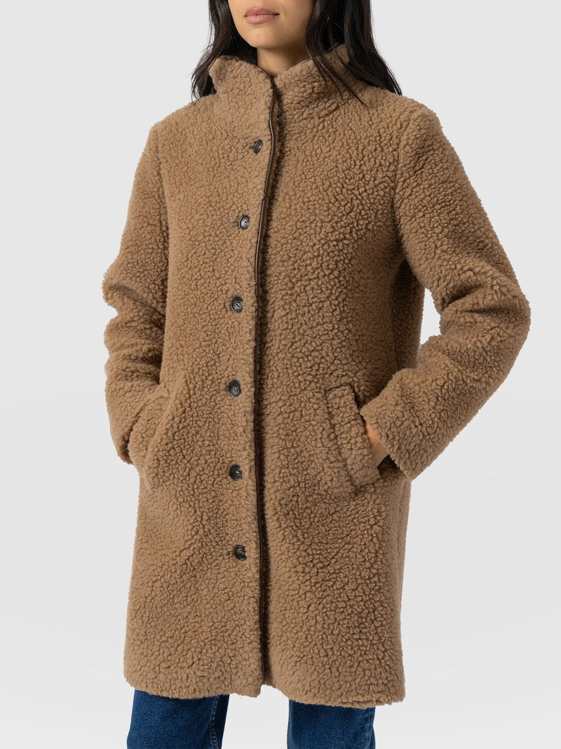 Rumer Teddy Coat - Camel - Women's Outerwears | Saint + Sofia® UK