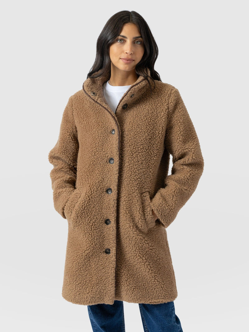 Rumer Teddy Coat - Camel - Women's Outerwears | Saint + Sofia® UK