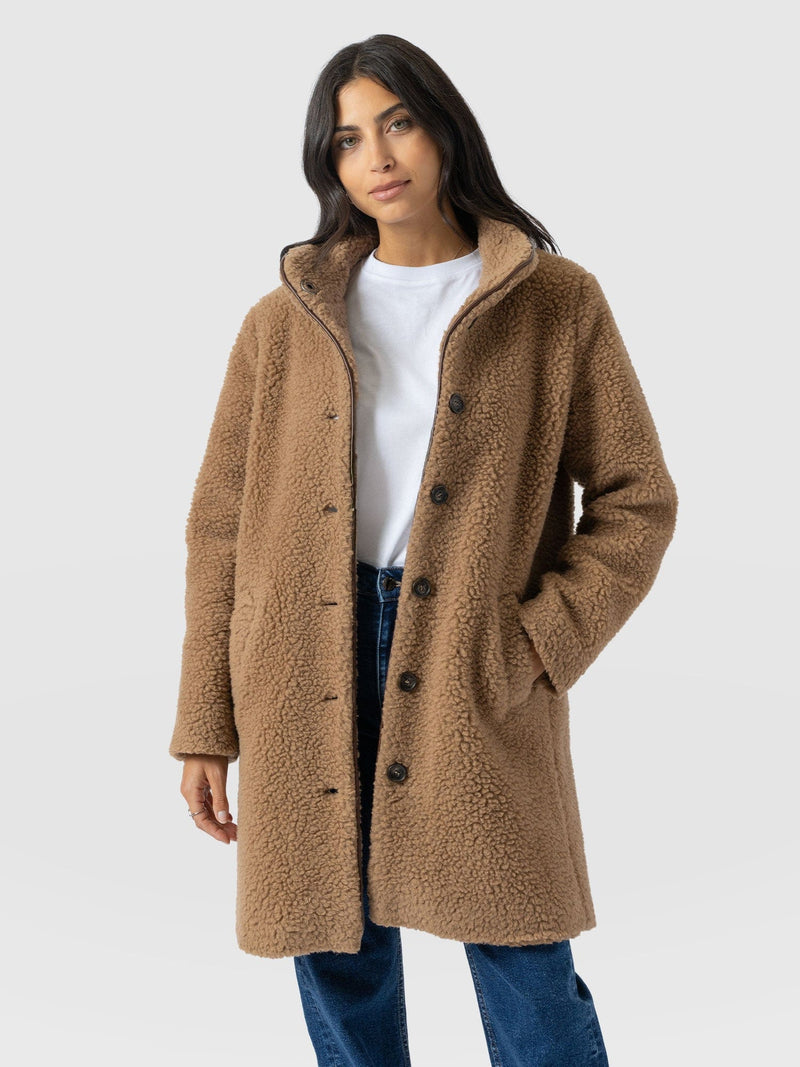 Rumer Teddy Coat - Camel - Women's Outerwears | Saint + Sofia® UK