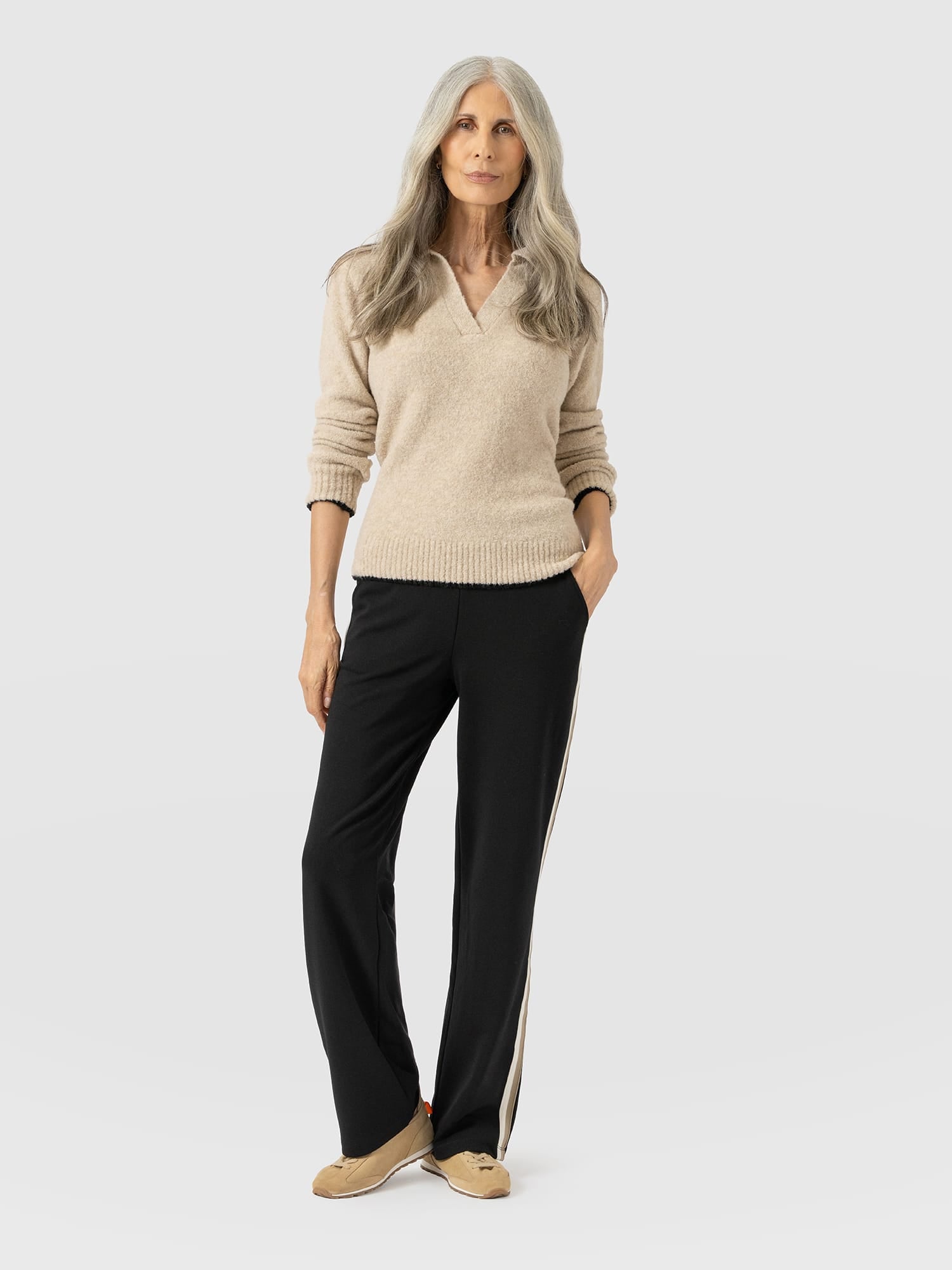 Runway Pant - Black - Cream/Beige Stripe