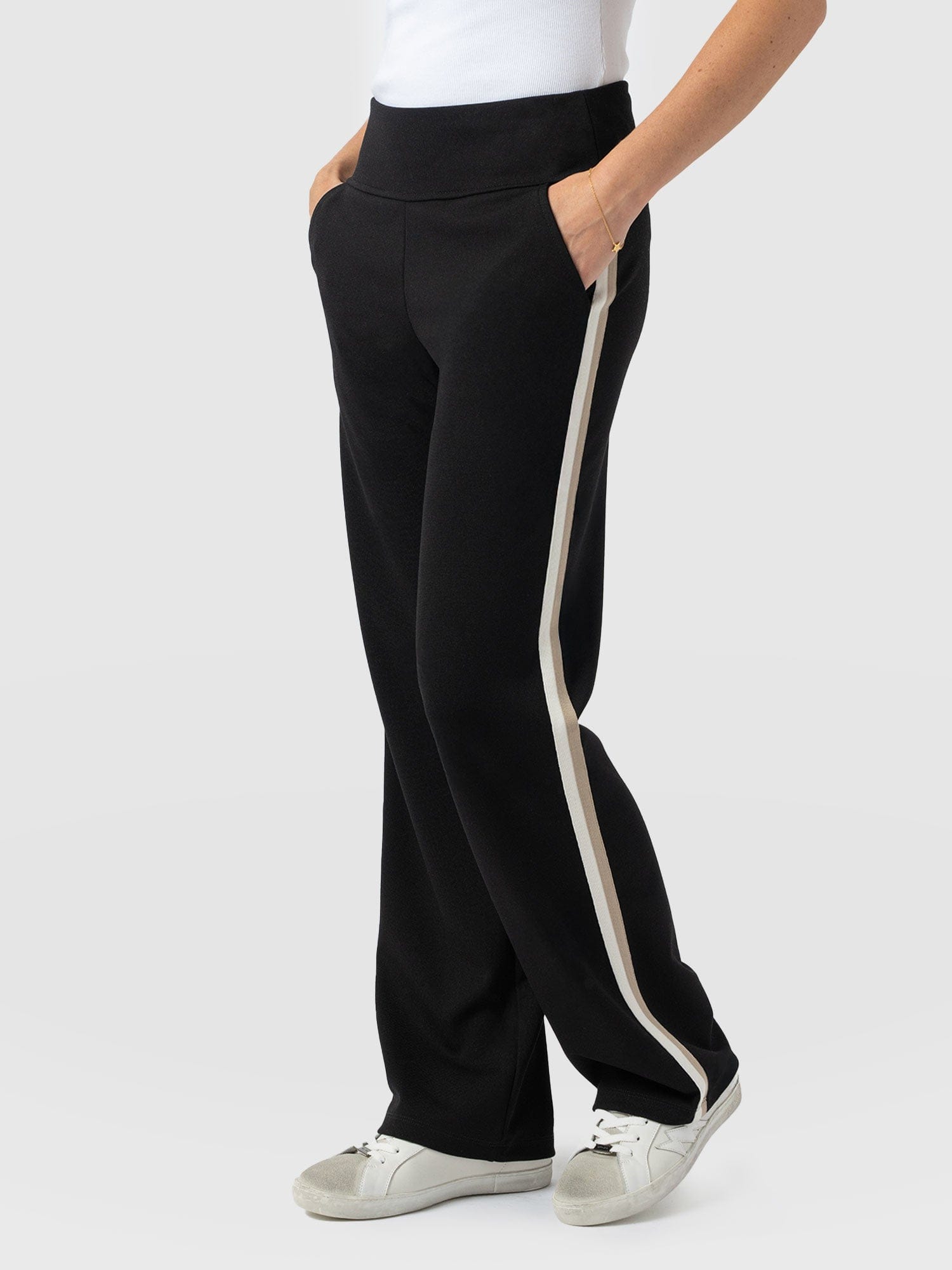 Runway Pant - Black - Cream/Beige Stripe - Women's Trousers | Saint and Sofia® UK
