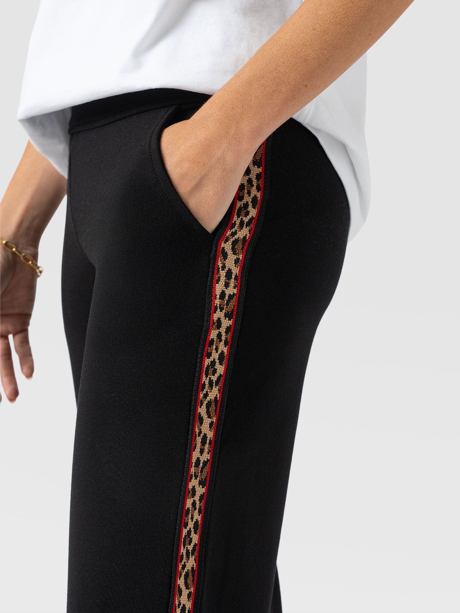 Runway Pant Black Leopard - Women's Trousers | Saint + Sofia® UK