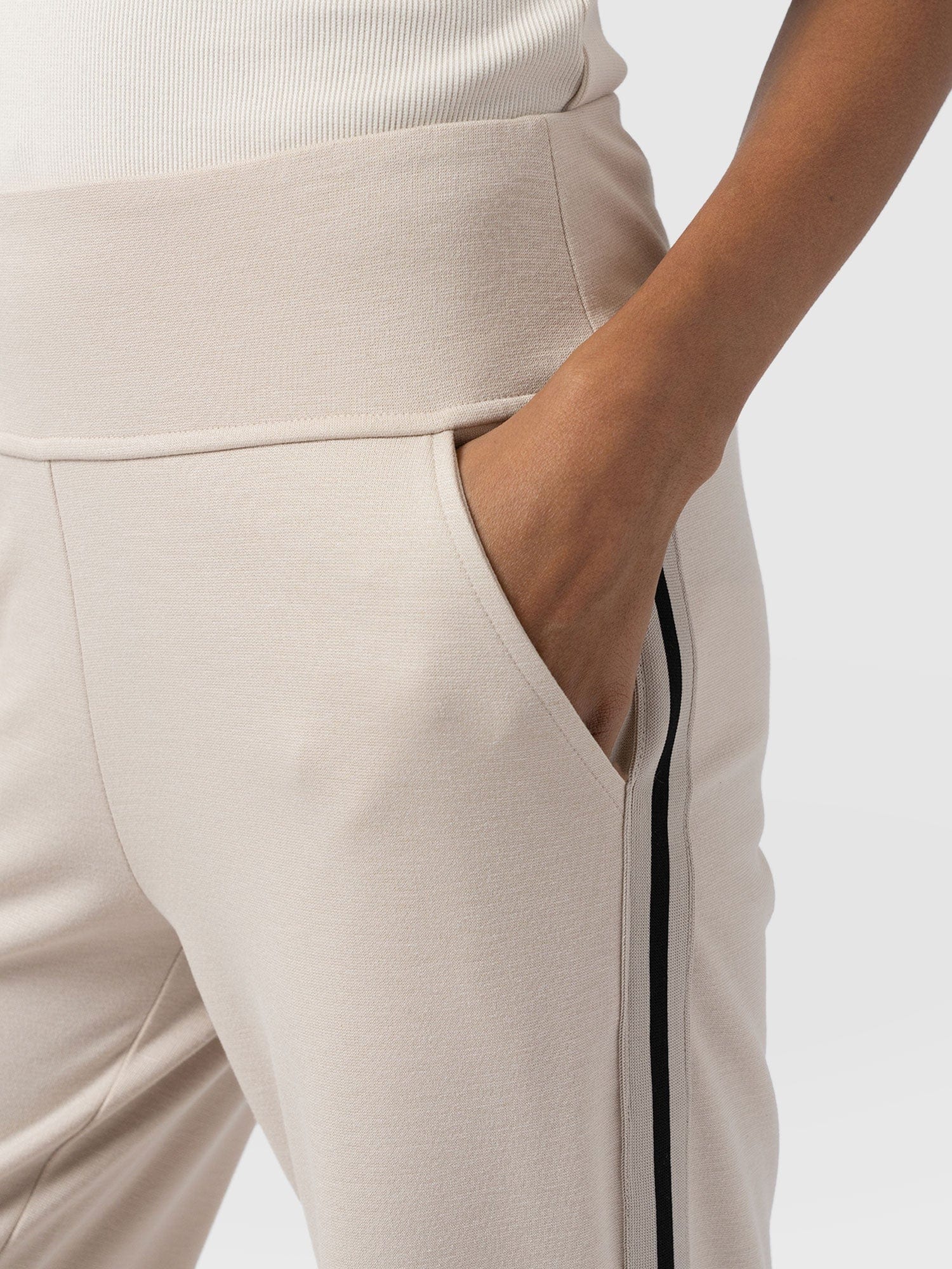 Runway Pant - Light Beige - Black/Cream Stripe - Women's Trousers | Saint + Sofia® UK