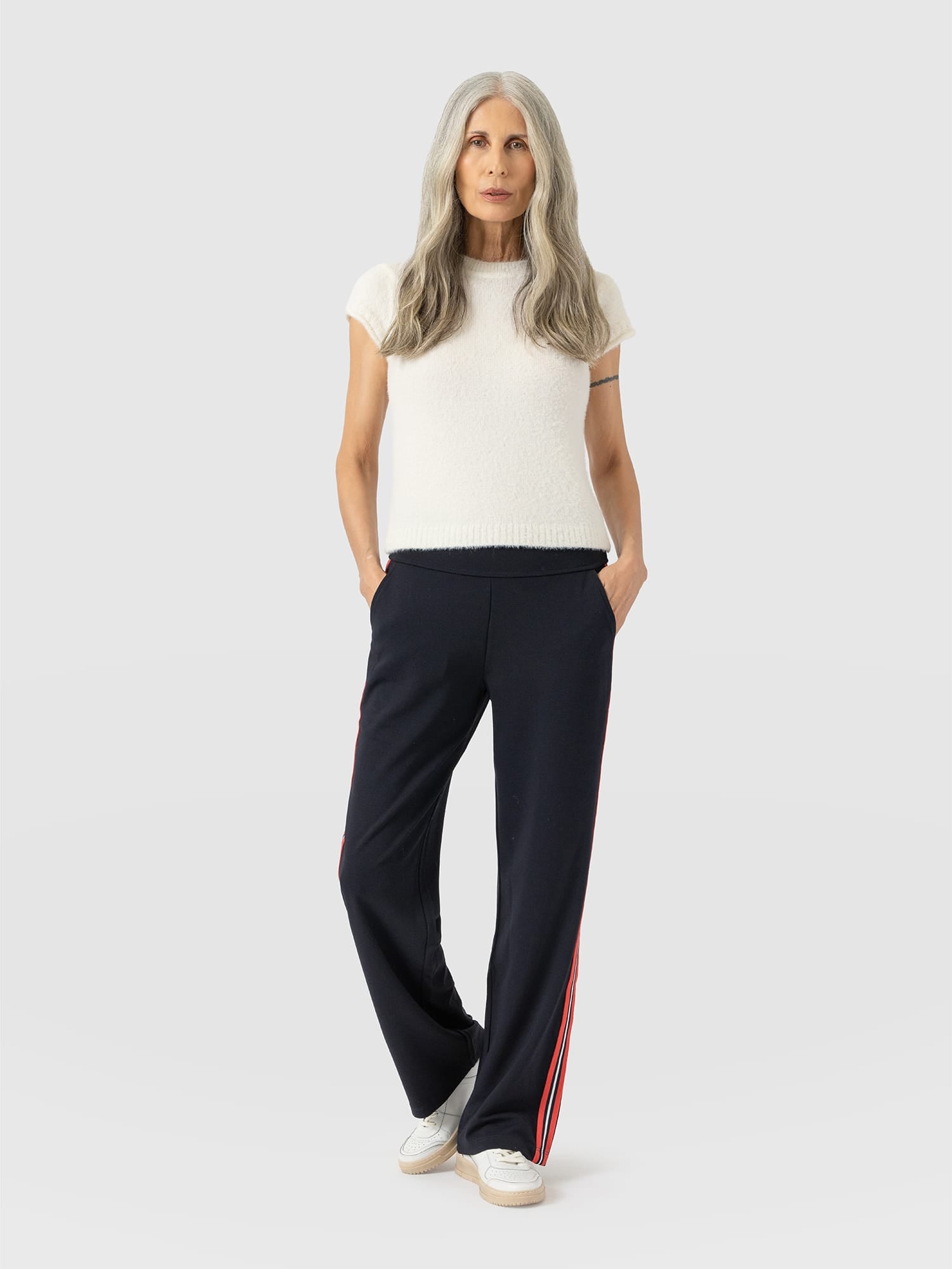 Runway Pant - Navy Red Stripe