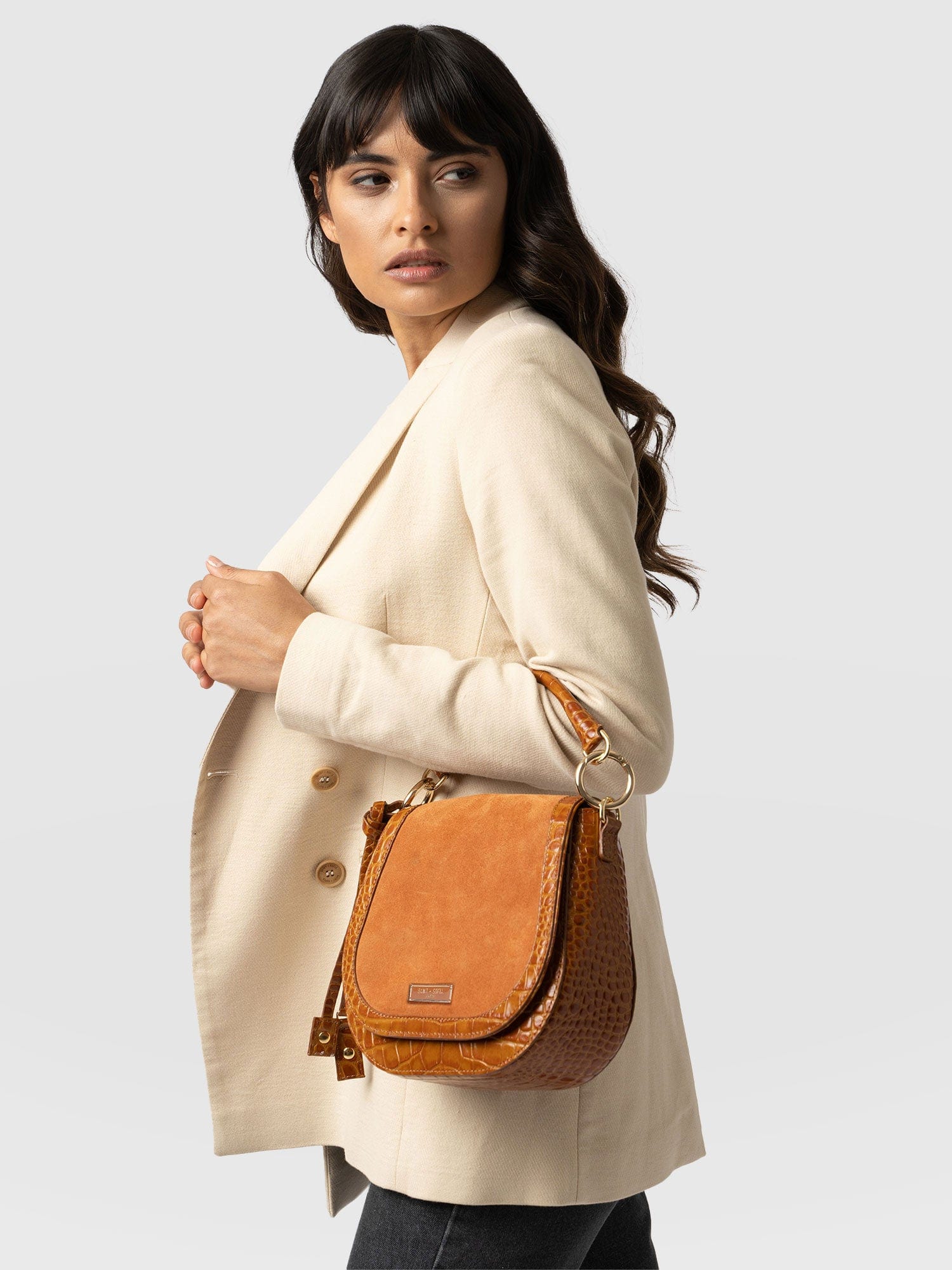 Saddle Bag Brown Croc - Women's Handbag | Saint + Sofia® UK