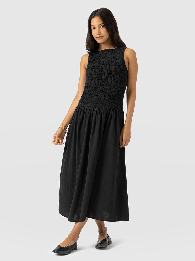 Sadie Shirring Dress - Black