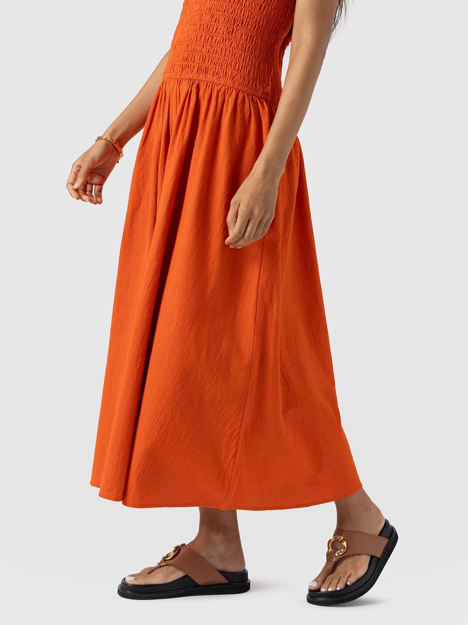 Sadie Shirring Dress - Burnt Orange - Women's Dresses | Saint and Sofia® UK