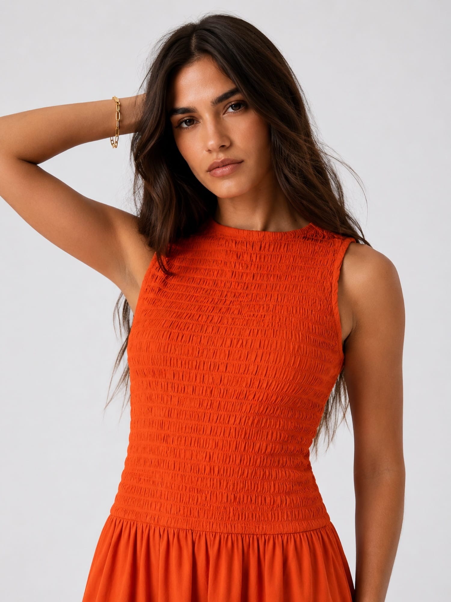 Sadie Shirring Dress - Burnt Orange - Women's Dresses | Saint and Sofia® UK