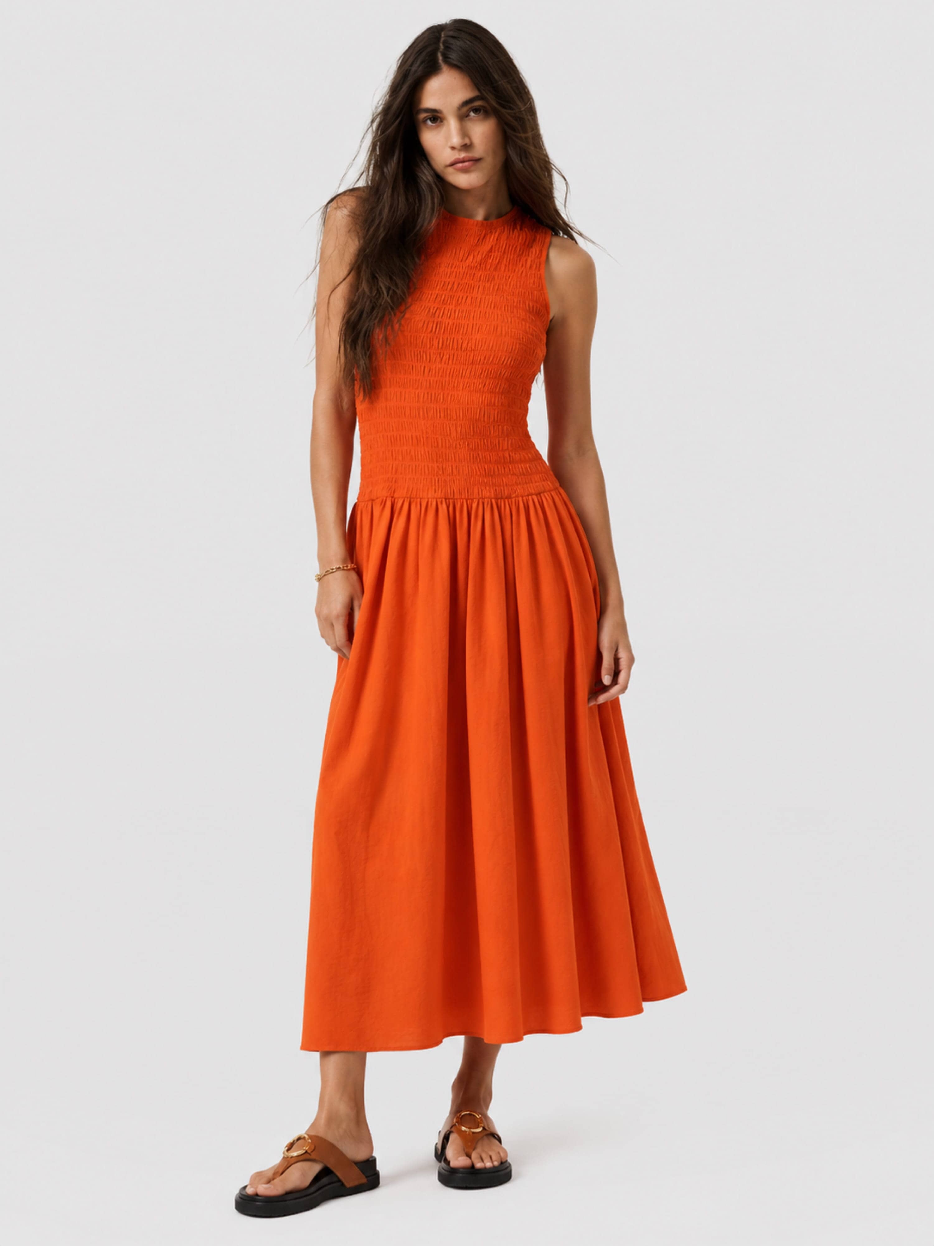 Sadie Shirring Dress - Burnt Orange - Women's Dresses | Saint and Sofia® UK