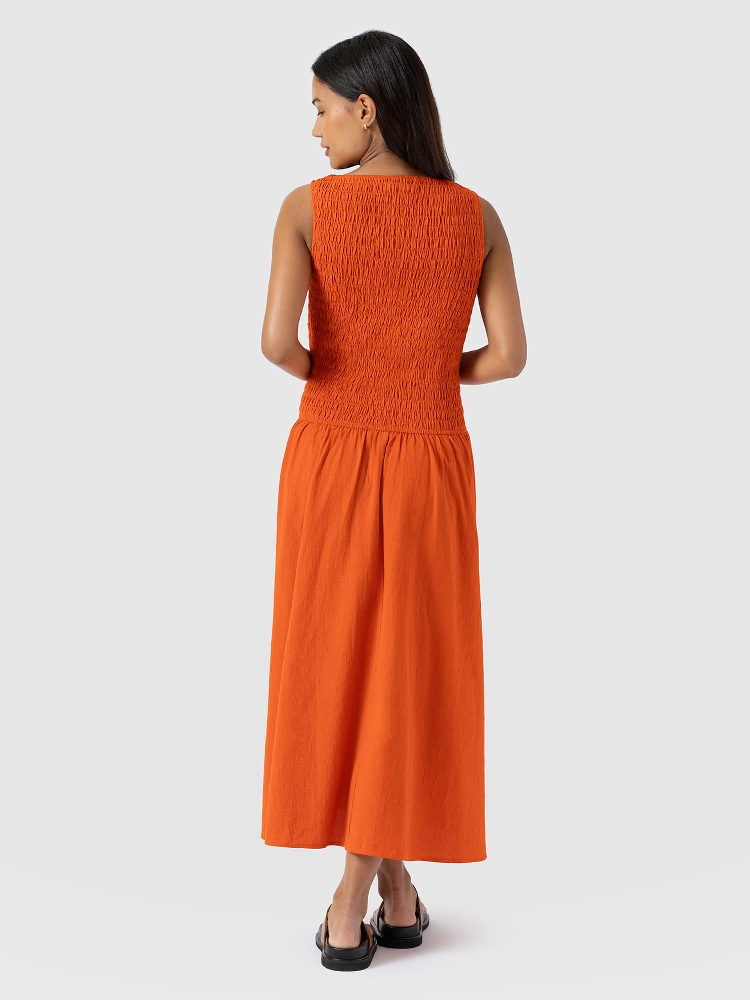 Sadie Shirring Dress - Burnt Orange - Women's Dresses | Saint + Sofia® UK