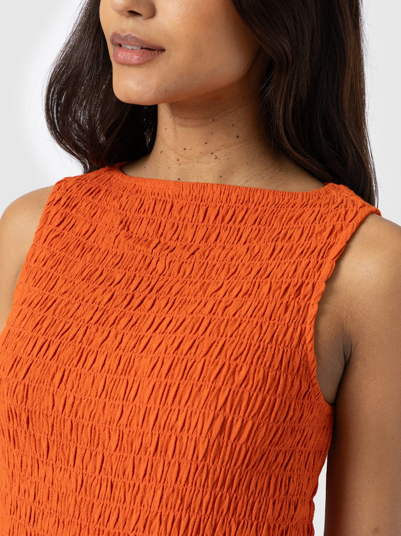 Sadie Shirring Dress - Burnt Orange - Women's Dresses | Saint + Sofia® UK