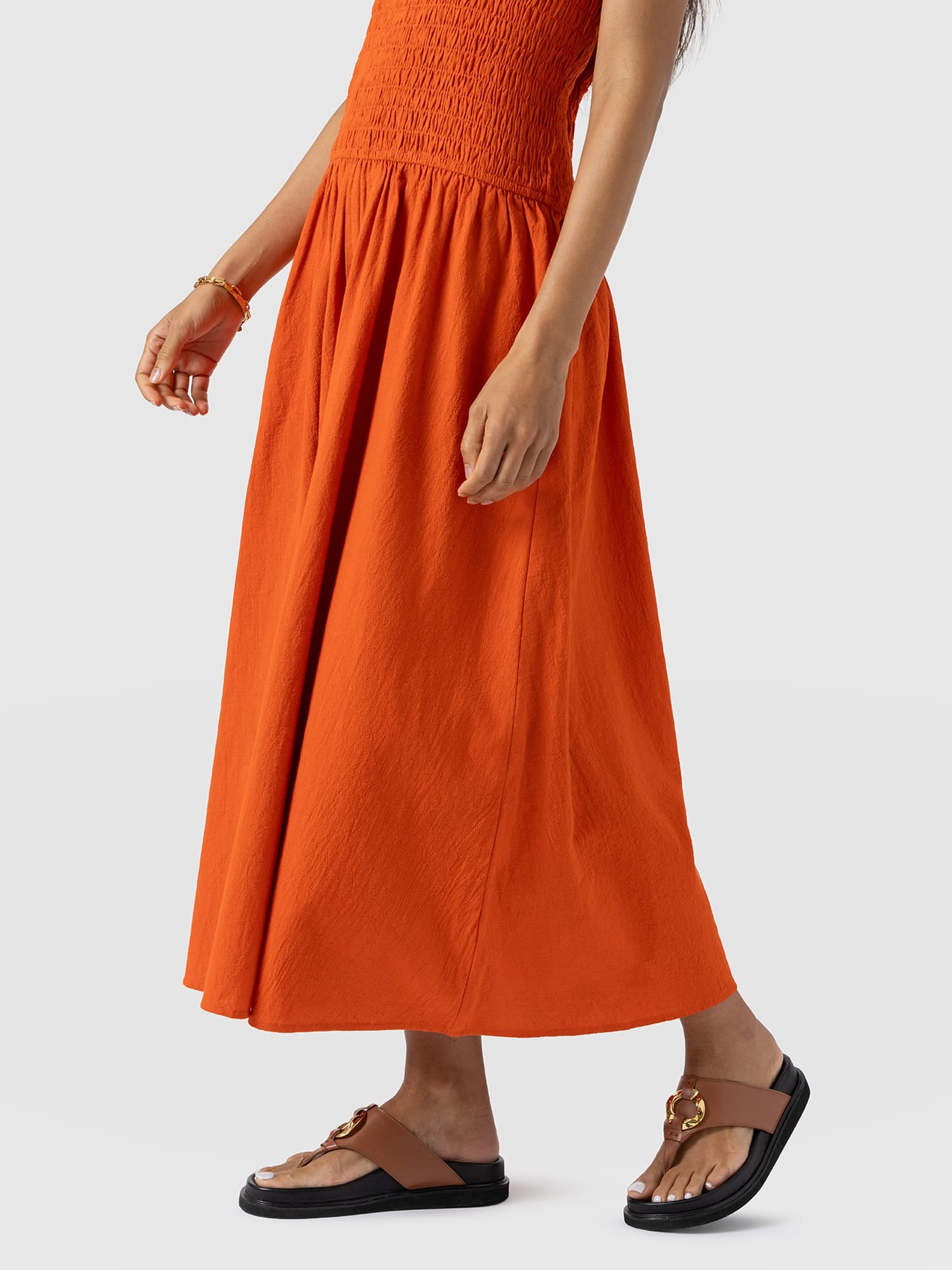 Sadie Shirring Dress - Burnt Orange - Women's Dresses | Saint + Sofia® UK