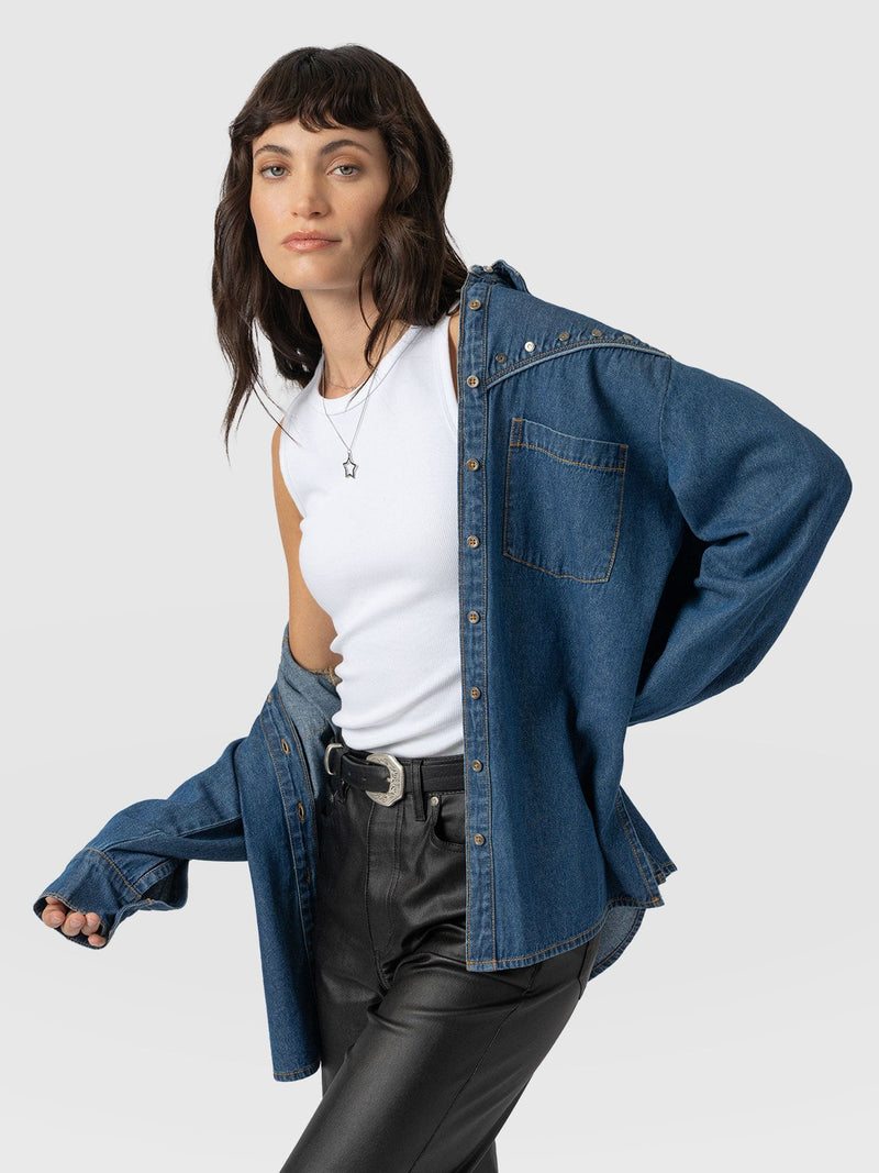 Sidney Denim Shirt Mid Blue - Women's Shirts | Saint + Sofia® UK