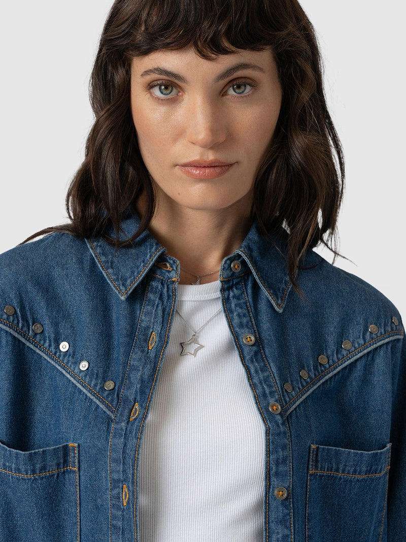 Sidney Denim Shirt Mid Blue - Women's Shirts | Saint + Sofia® UK