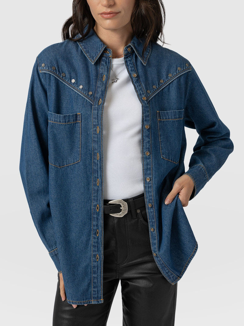Sidney Denim Shirt Mid Blue - Women's Shirts | Saint + Sofia® UK