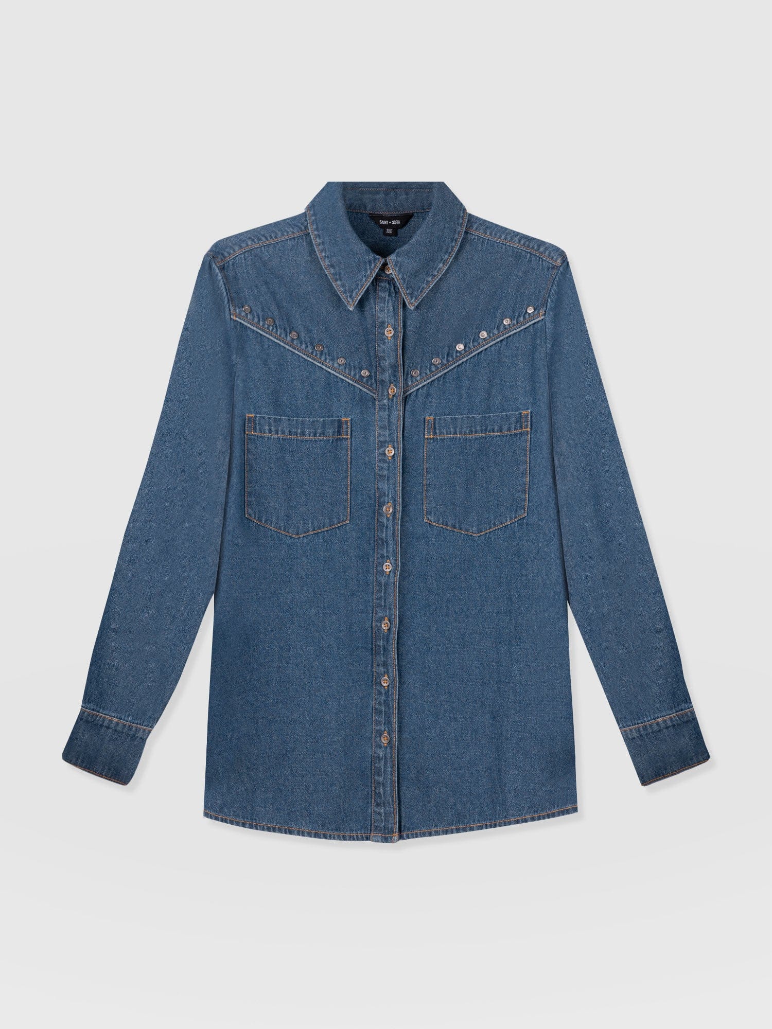 Sidney Denim Shirt Mid Blue - Women's Shirts | Saint + Sofia® UK