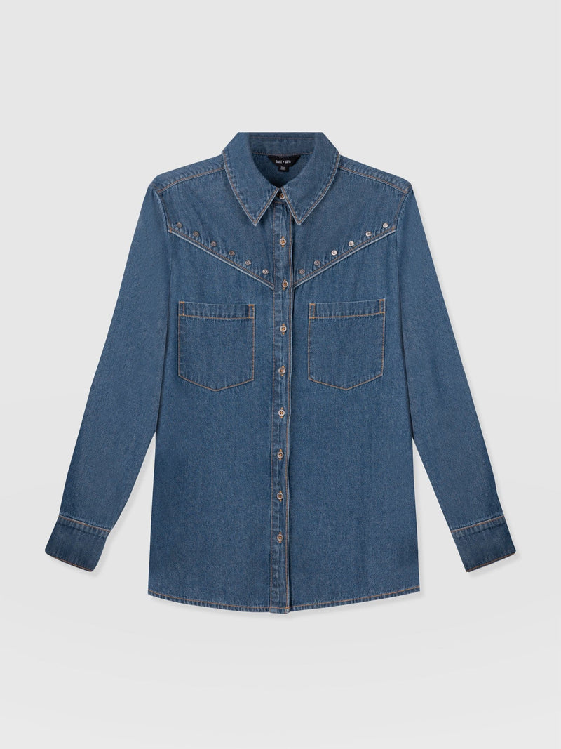 Sidney Denim Shirt Mid Blue - Women's Shirts | Saint + Sofia® UK