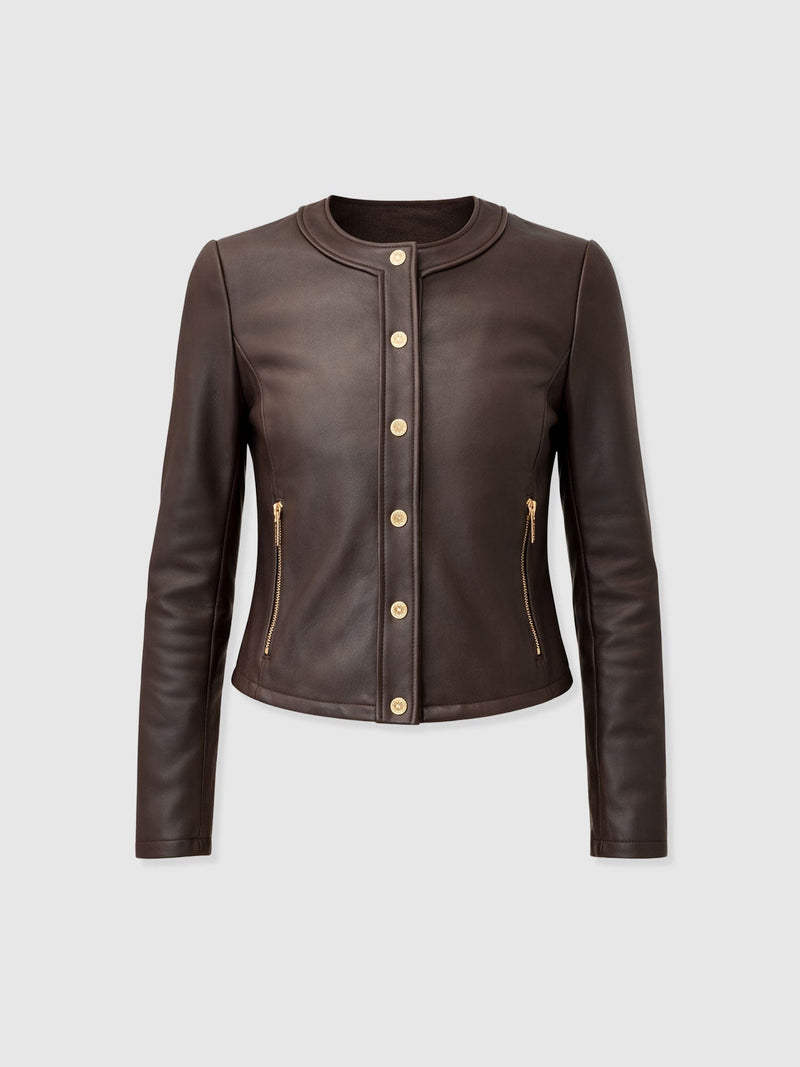 Skye Jacket - Chocolate - Women's Leathers | Saint + Sofia® UK