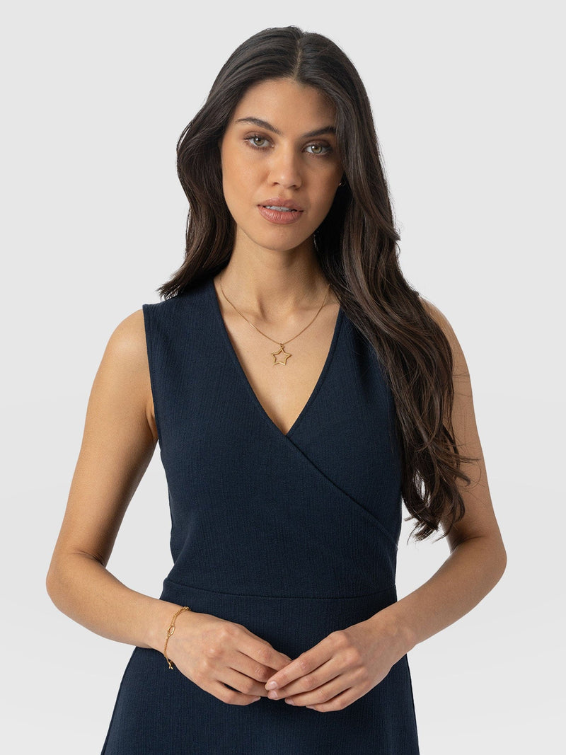 Sleeveless Maggie Wrap Dress - Navy Textured - Women's Dresses | Saint + Sofia® UK