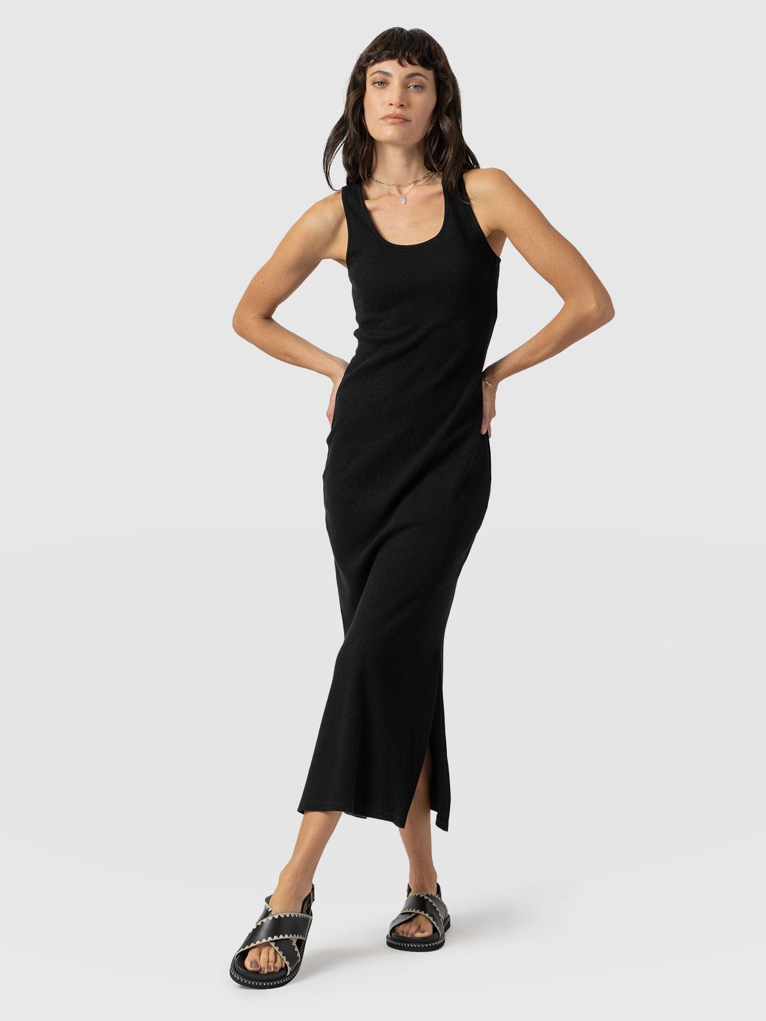 Sleeveless Rib Dress Black - Women's Dresses | Saint + Sofia® UK
