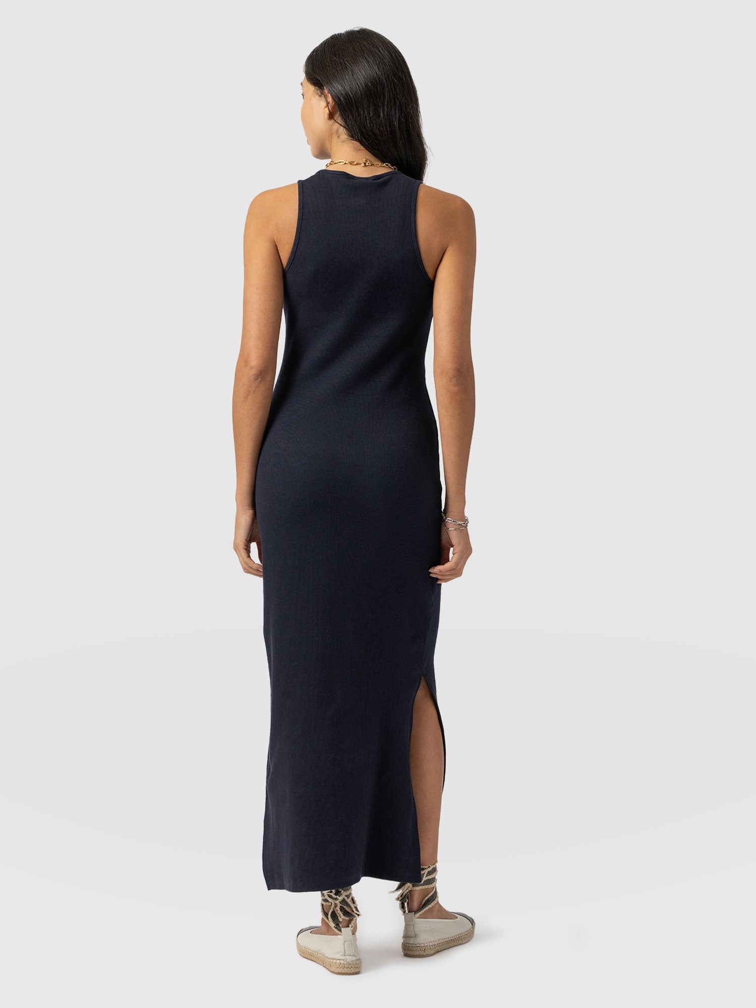 Sleeveless Rib Dress Navy - Women's Dresses | Saint and Sofia® UK